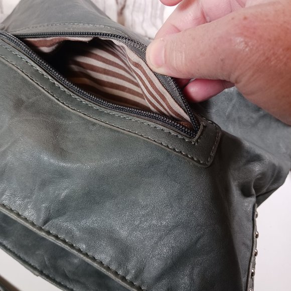 Hananel Gunmetal Gray Silver Studded Shoulder Bag Purse - Picture 6 of 8